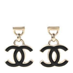 CHANEL Enamel CC Drop Earrings Black